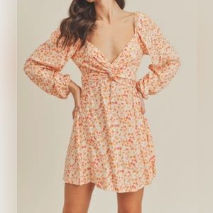 NWT Lush Tie Back Orange and White Long Sleeve Dress